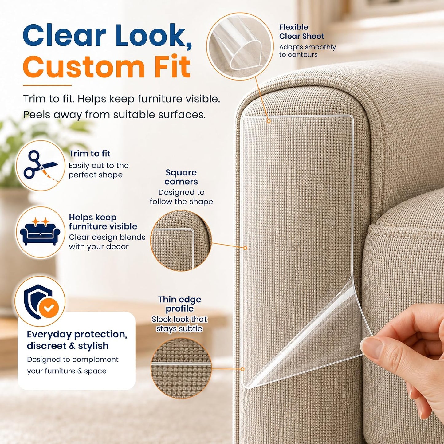 ® Cat Scratch Furniture Protector, 12 Pack Clear Couch Protector from Cat Claws with 50 Twist Pins for Sofa Corners, Doors and Walls