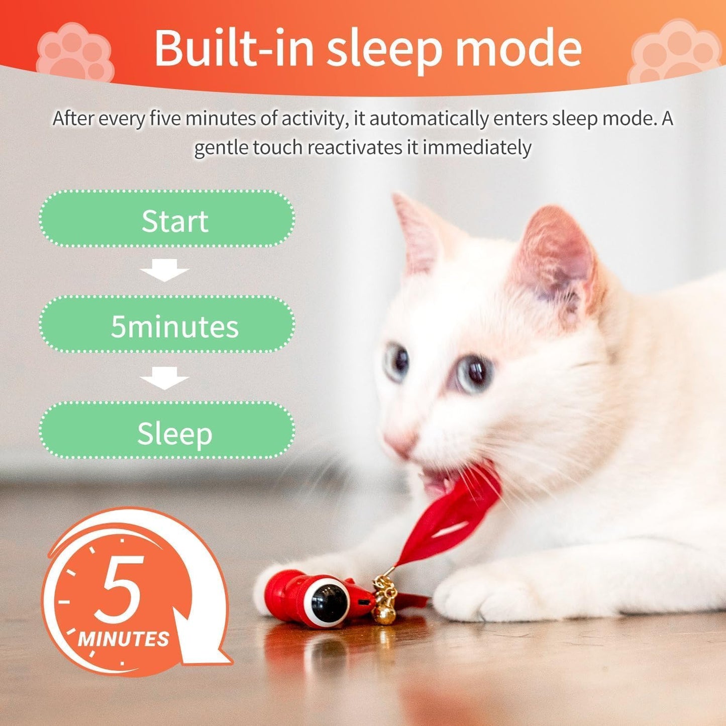 Interactive Cat Toys the Kitifish Rechargeable Automatic Cat Toy for Indoor Cats with Feather and Bell Fast Rolling on Hard Carpet Motion Activate Kitten Toys
