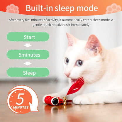 Interactive Cat Toys the Kitifish Rechargeable Automatic Cat Toy for Indoor Cats with Feather and Bell Fast Rolling on Hard Carpet Motion Activate Kitten Toys