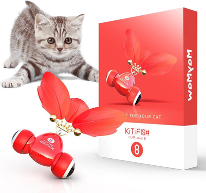 Interactive Cat Toys the Kitifish Rechargeable Automatic Cat Toy for Indoor Cats with Feather and Bell Fast Rolling on Hard Carpet Motion Activate Kitten Toys